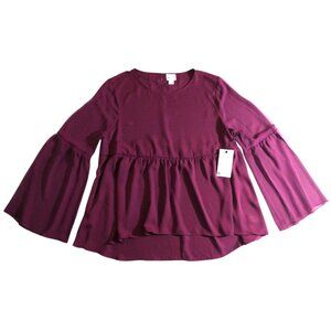 NWT Stylus Women's Purple Bell Sleeve Asymmetrical Blouse Top XL X-Large